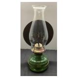 Green Glass Oil Lamp with Metal Reflector, Approxi