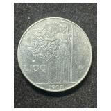 1958 Italian 100 Lire Coin Featuring Minerva and L
