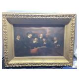 Framed Oil Painting Depicting a Group of Men in 17