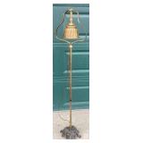 Brass Floor Lamp With Ornate Base and Glass Shade