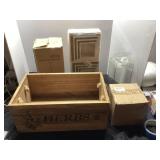 Wooden Herb Crate, Lighting Fixture, Frames, and A