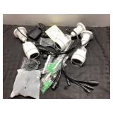 Four White Security Cameras with Accessories
