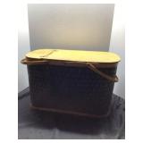 Wicker Picnic Basket with Tableware and Wooden Lid