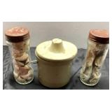 Stoneware Crock with Lid and Metal Handle with Two
