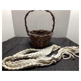 Wicker Basket With 42-Inch Rope for Hanging