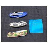 Three Folding Knives with Mixed Designs and Featur