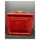 Vintage Red Metal Lunchbox With Brass-Tone Handle