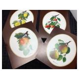 Four Botanical Fruit Prints with Brown Borders