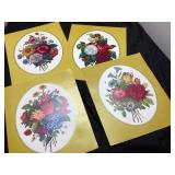 Four Floral Prints on Yellow Background, Approxima