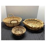 Three Handwoven Wicker Baskets in Assorted Sizes