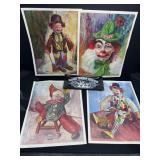 Four 8x10 Clown Art Prints by Michele with Circus