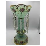 Hand-Painted Green Bohemian Glass Mantle Luster