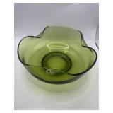 Green Hand-Blown Glass Bowl, 11 Inch Diameter