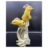 Ceramic Figurine Pair of Yellow Birds on Branch