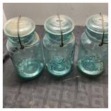 3 Blue Ball Ideal Glass Jars with Lids