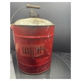 Red Metal Gasoline Can With Handle and Spout