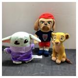 3 Plush Toys: Baby Yoda, Simba, Dog