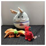 Stuffed Rabbit, Butterfly, and Red Plush Toys