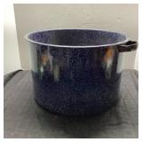 Large Blue Speckled Enamel Stock Pot, 16' x 9'