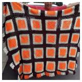 Orange, Brown, White Crochet Granny Square Blanket
