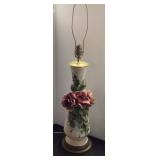 Vintage 35' Floral Ceramic Table Lamp Working