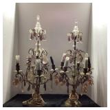 Pair Vintage 25' Glass Lamps With Purple Drops