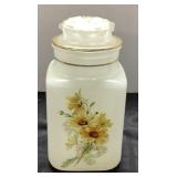 Milk Glass Jar with Floral Design, 9 Inches Tall