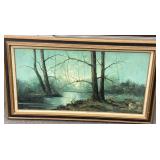 Framed Landscape Oil Painting Forest & River