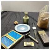 Misc Lot: Wedgwood, Razor, Watch, Needle Set