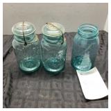 3 Blue Ball Jars, Early 20th Century