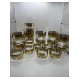 MCM 15-Piece Gold Band Glass and Pitcher Set