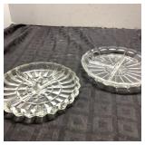 Pair Pressed Glass Divided Plates, 7 Inches