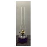 Blue Glass Oil Lamp with Chimney, 20 Inches Tall