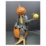 Pumpkin Head Halloween Figurine With Yellow Tie