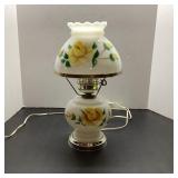 Hand Painted Glass Lamp With Yellow Rose Motif