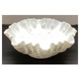 White Milk Glass Floral Bowl, 9 Inches Wide