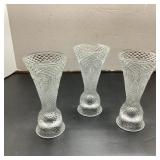 3 Pressed Glass Vases, 7 Inches Tall