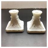 White Milk Glass Candle Holders, 4"