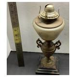Ornate Metal Oil Lamp With Etched Glass Globe