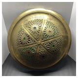Brass Pierced Tray With Colored Glass Inlay