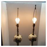Pair Hand-Painted Floral Porcelain Table Lamps