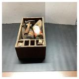 Wood Carpenter Box with Vintage Tools