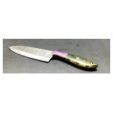 Damascus Knife With Colorful Handle, 10 Inches