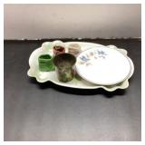Lot: Porcelain Plate, Cup & Boot Figurines