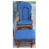 Wooden Glider Rocker With Blue Upholstery Set
