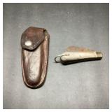 Folding Pruning Knife With Leather Sheath