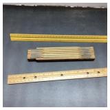 3 Wooden Rulers and Folding Rule