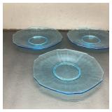 3 Blue Glass Plates, 8 Inches Wide