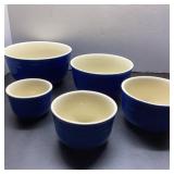 Blue Stoneware 5 Bowl Set Cream Interior USA