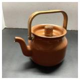 Brown Enamel Teapot with Wooden Handle 5.5" x 9"